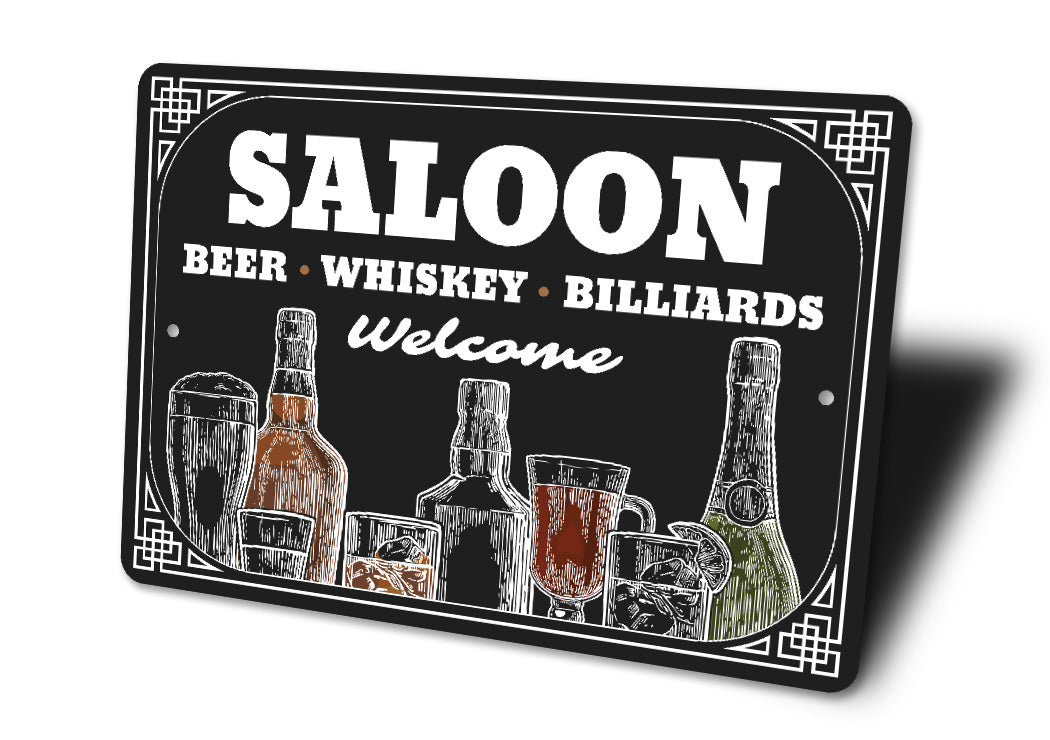 Saloon Beer Whiskey Billiards Welcome Bar Sign