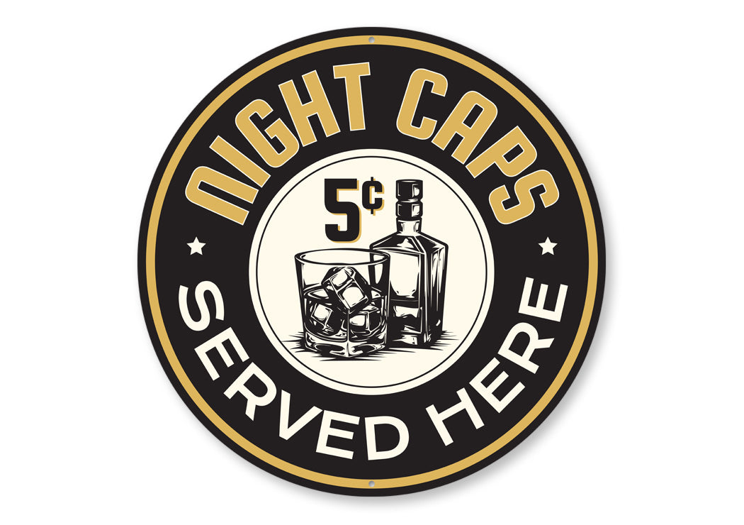 Night Caps Served Here Aluminum Metal Decor Bar Sign