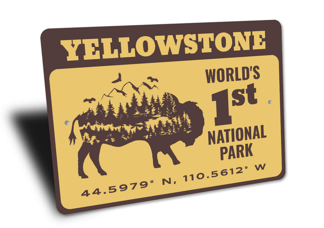 Yellowstone World's 1st National Park Coordinates Sign