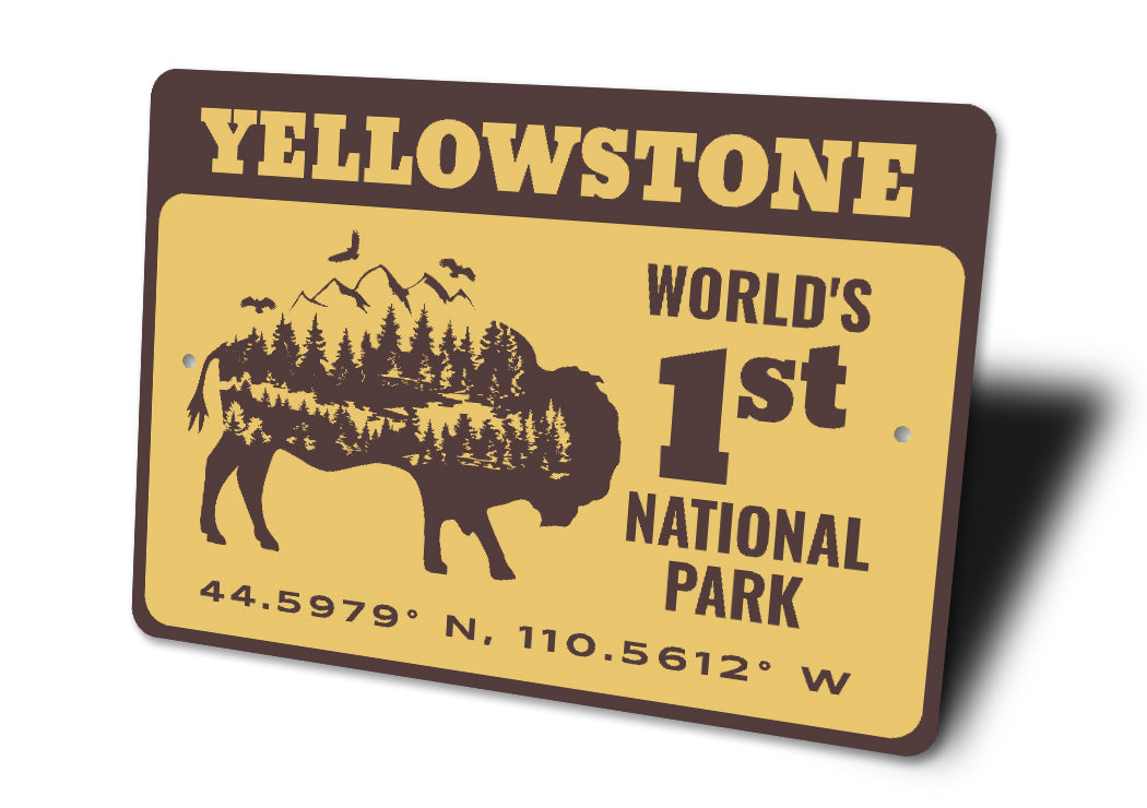 Yellowstone World's 1st National Park Coordinates Sign