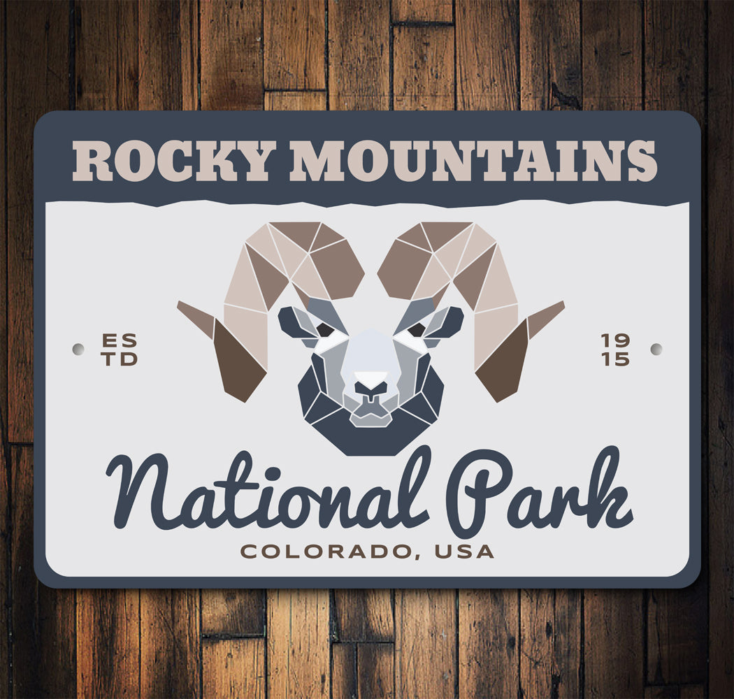 Rocky Mountains National Park Colorado USA ESTD 1915 Sign