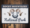 Rocky Mountains National Park Colorado USA ESTD 1915 Sign