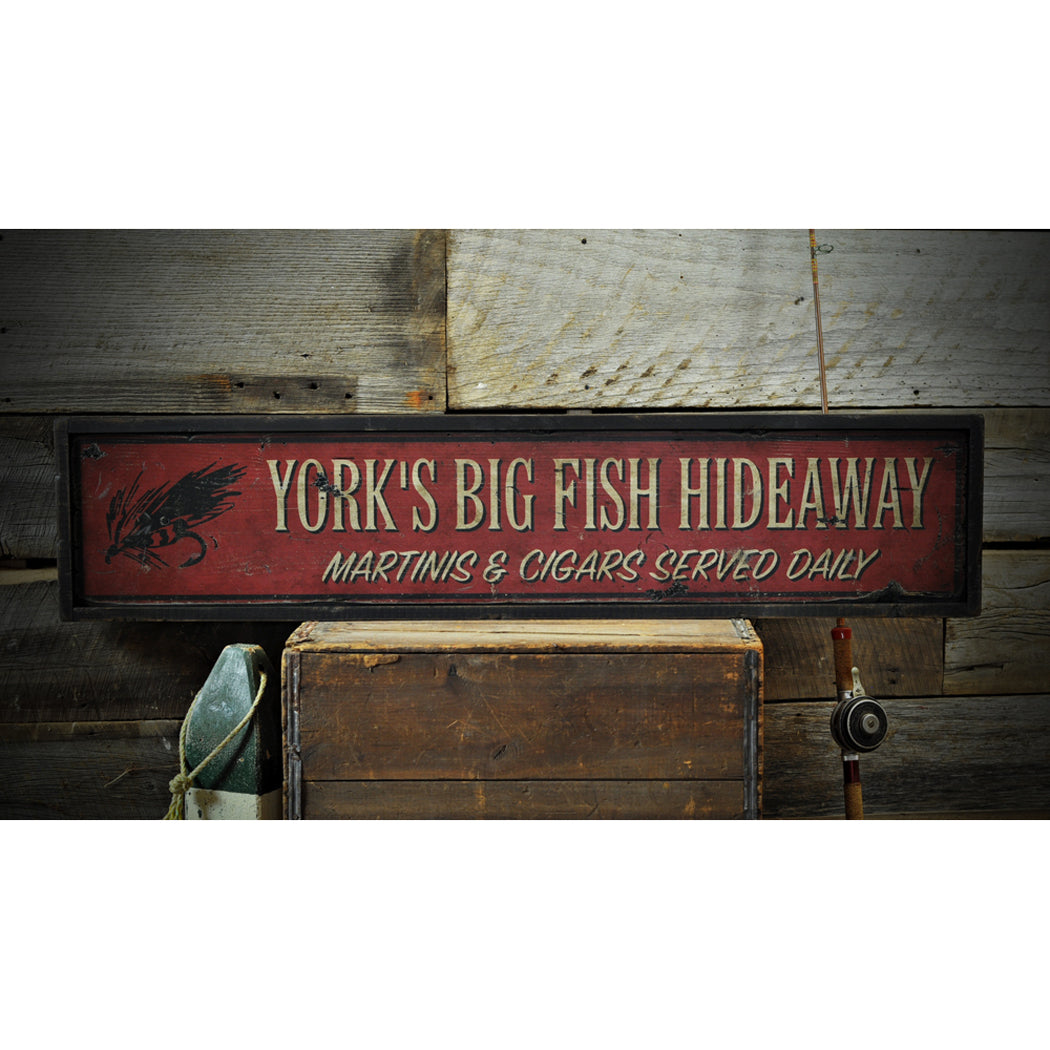 Fishing Hideaway Cigar Rustic Wood Sign