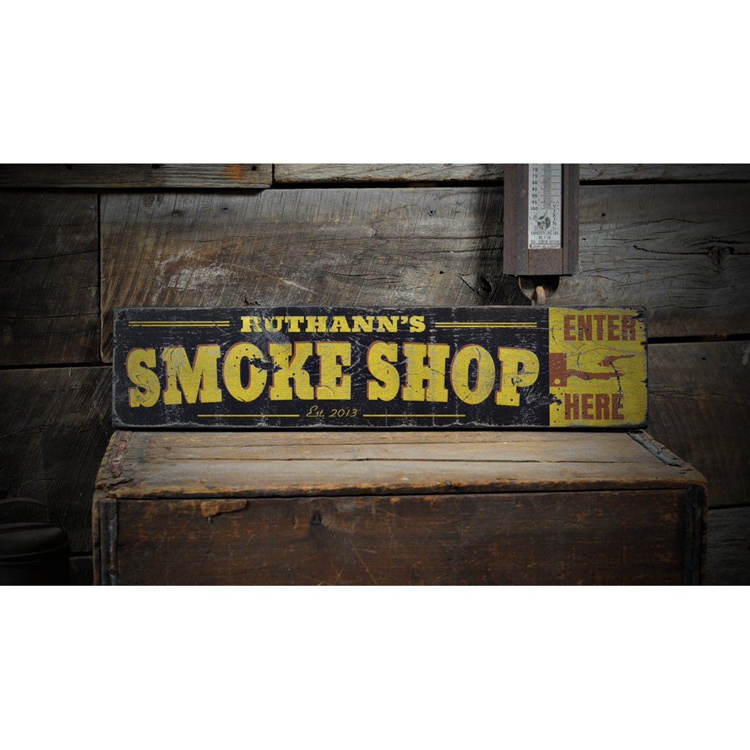 Cigar Smoke Shop Est. Date Rustic Wood Sign