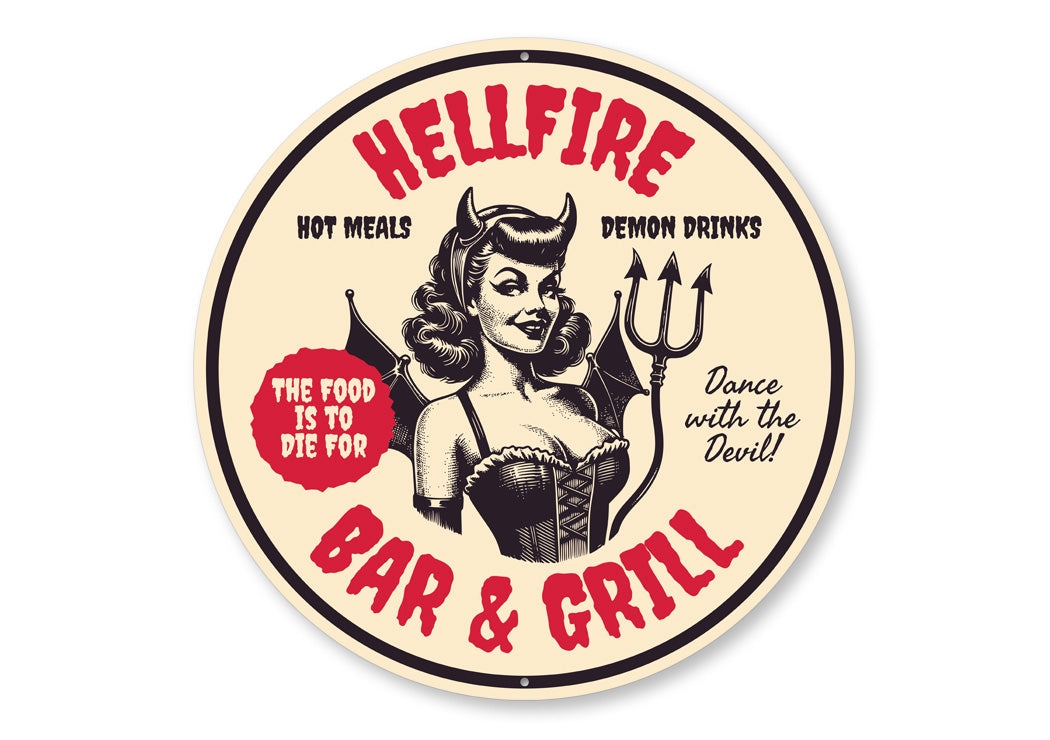 Hellfire Bar And Grill Hot Meals Demon Drinks Sign