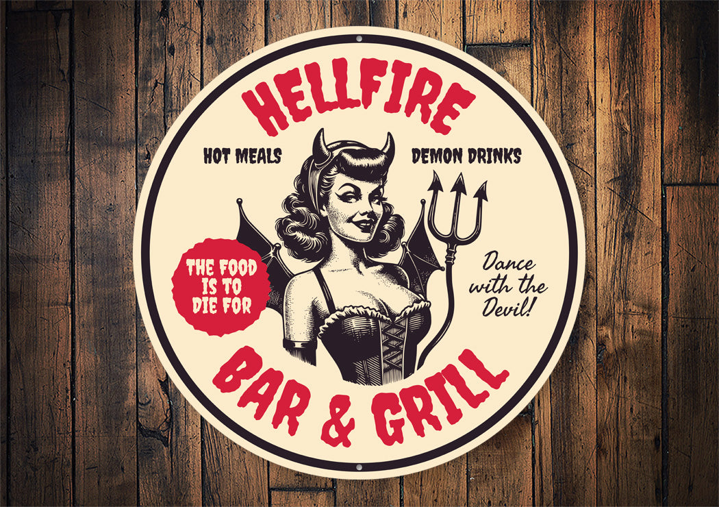 Hellfire Bar And Grill Hot Meals Demon Drinks Sign