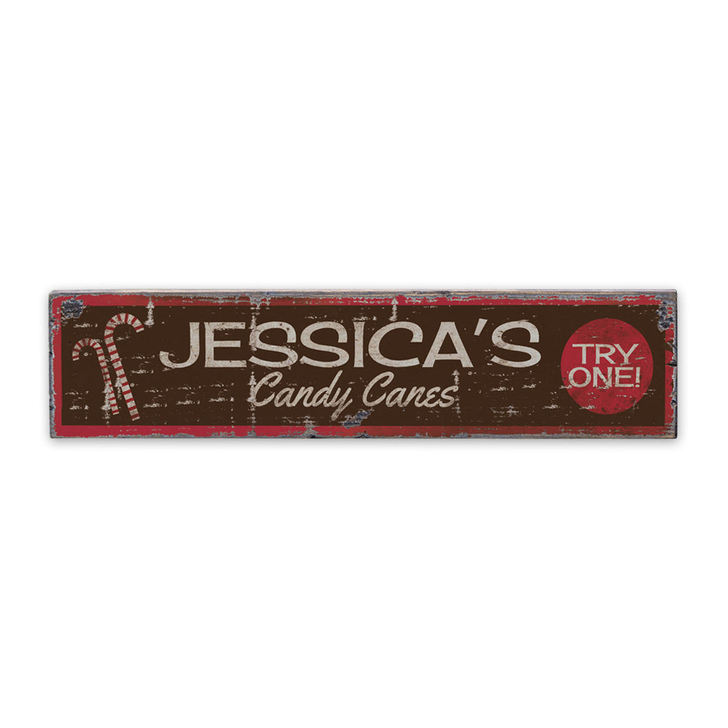 Custom Name Candy Cane Rustic Wood Sign