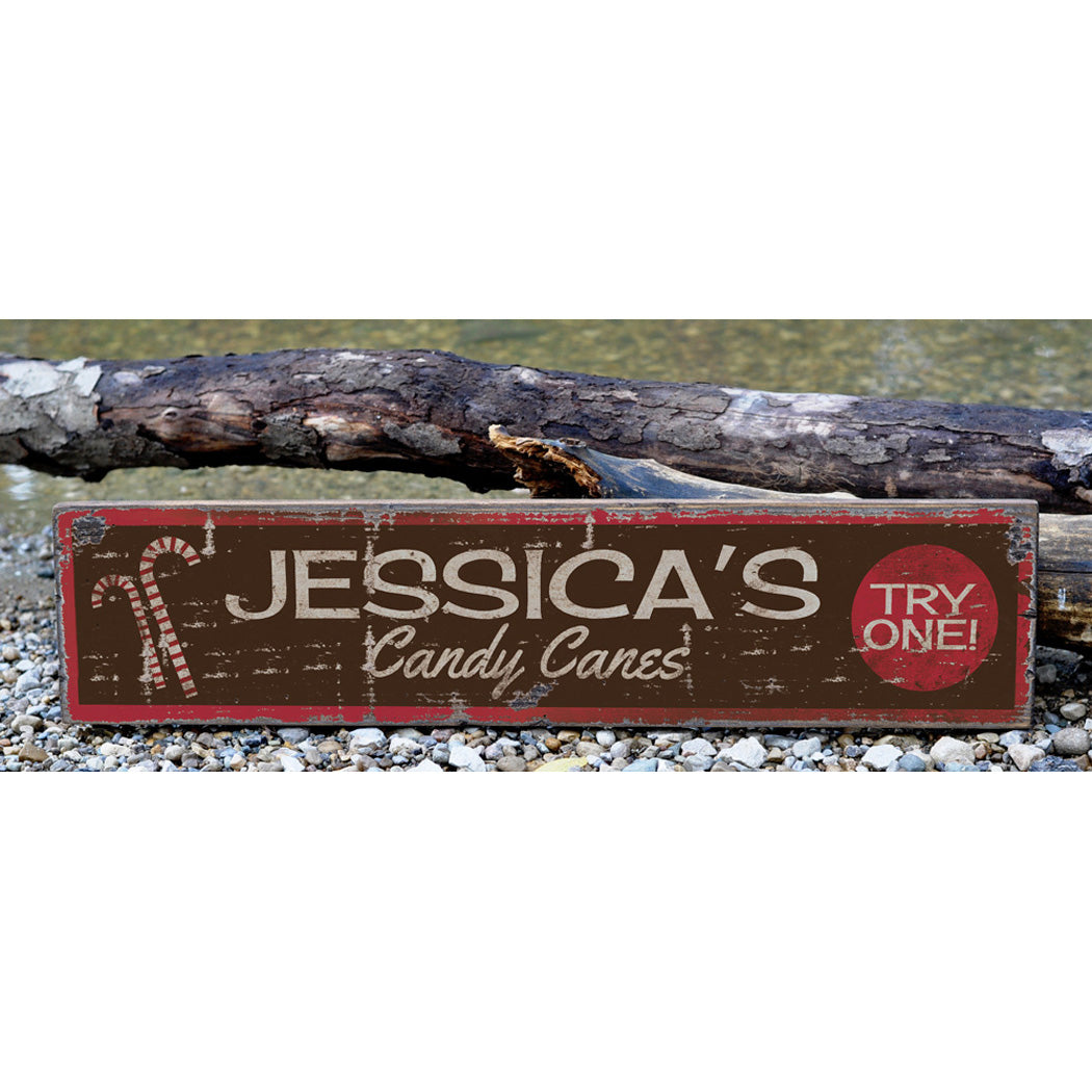 Custom Name Candy Cane Rustic Wood Sign