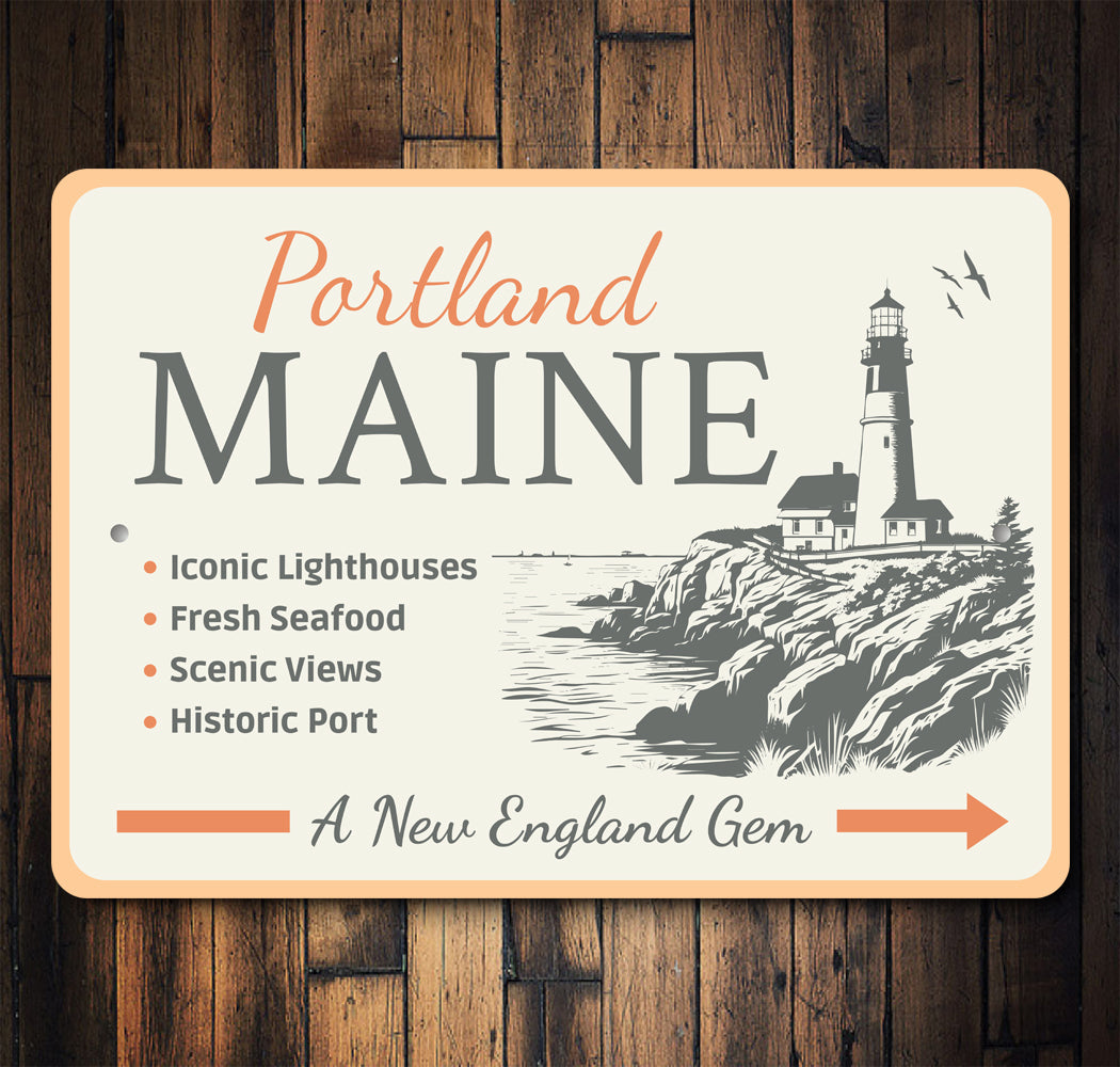 Portland Maine Lighthouse Arrow Sign