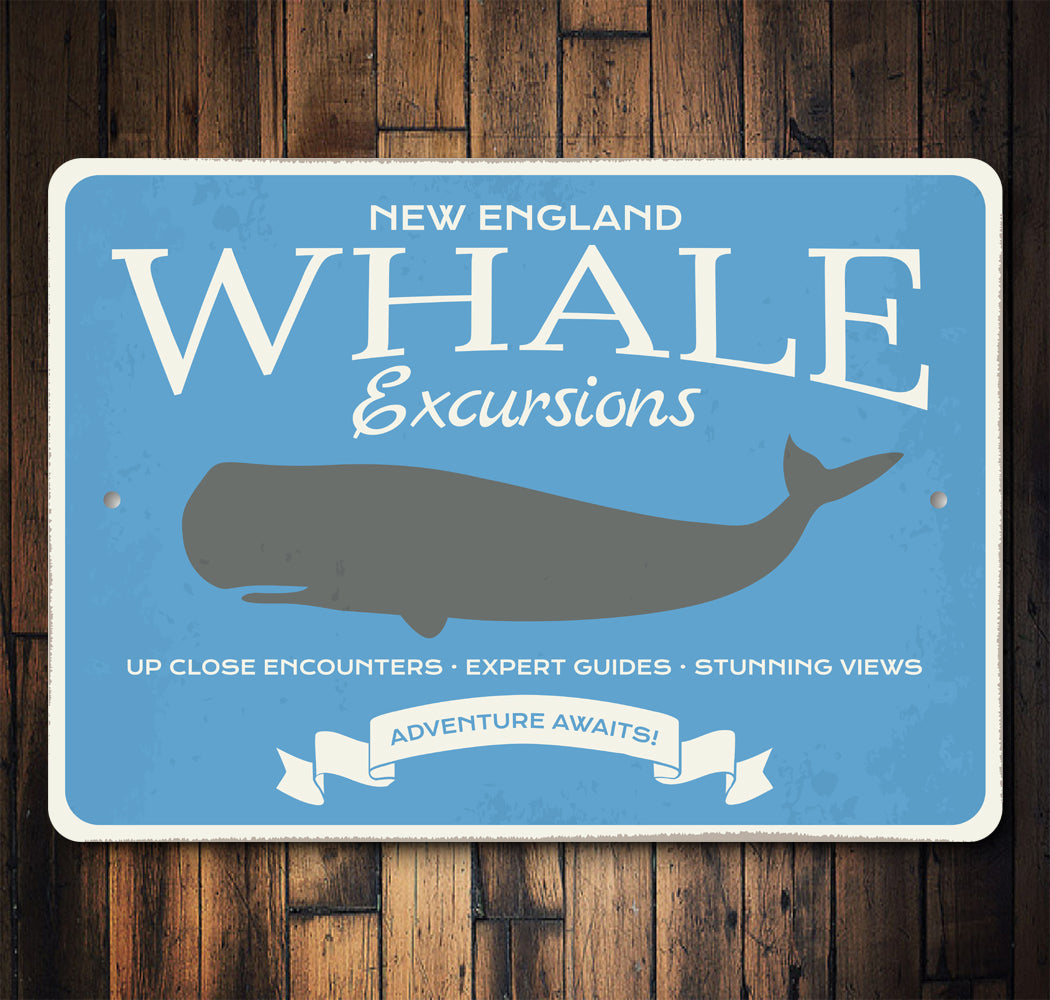 New England Whale Excursions Adventure Awaits Sign