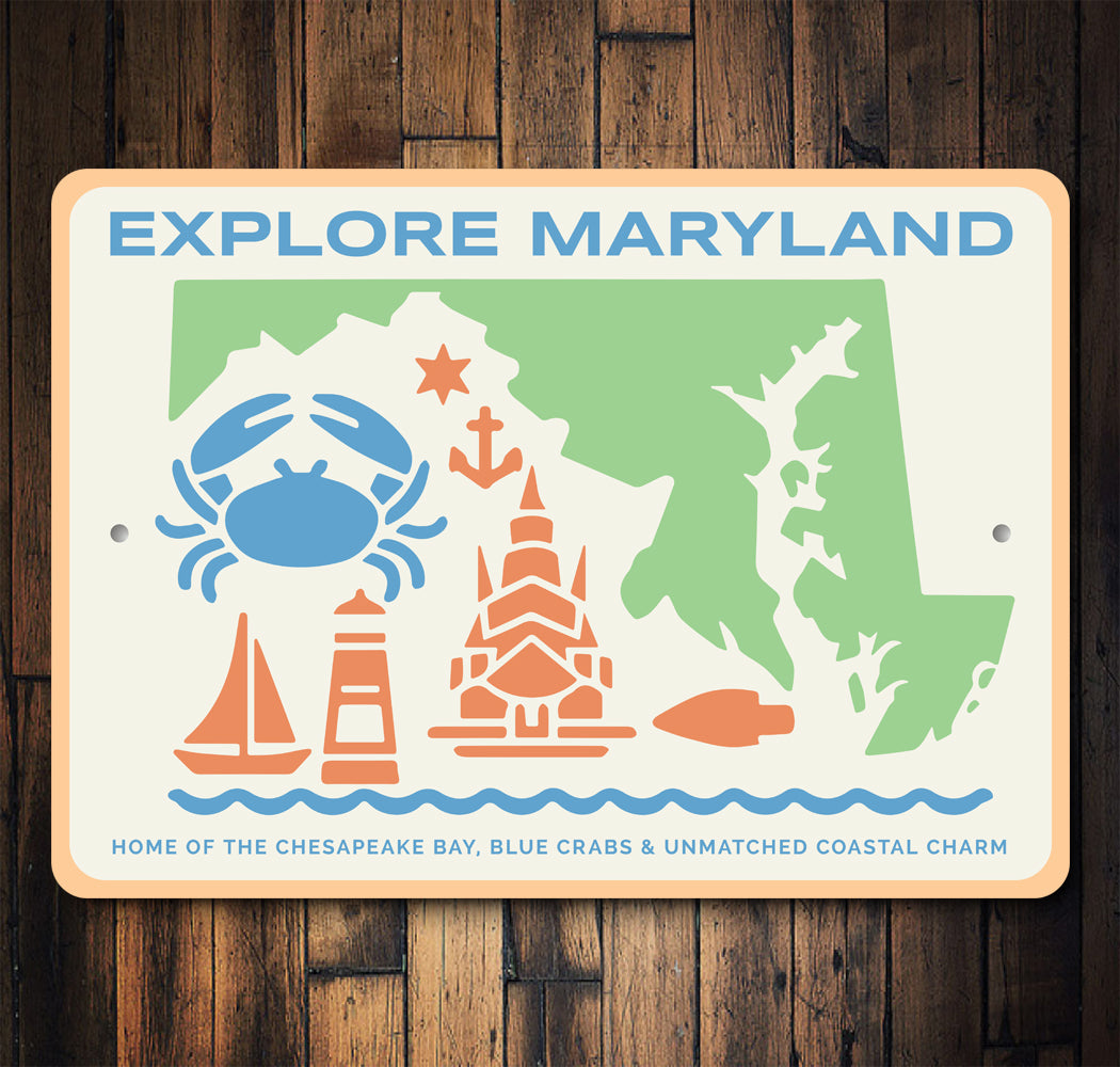 Explore Maryland Blue Crab Chesapeake Bay Coastal Sign