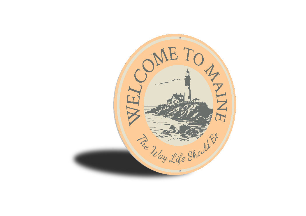 Welcome to Maine Lighthouse Round Sign