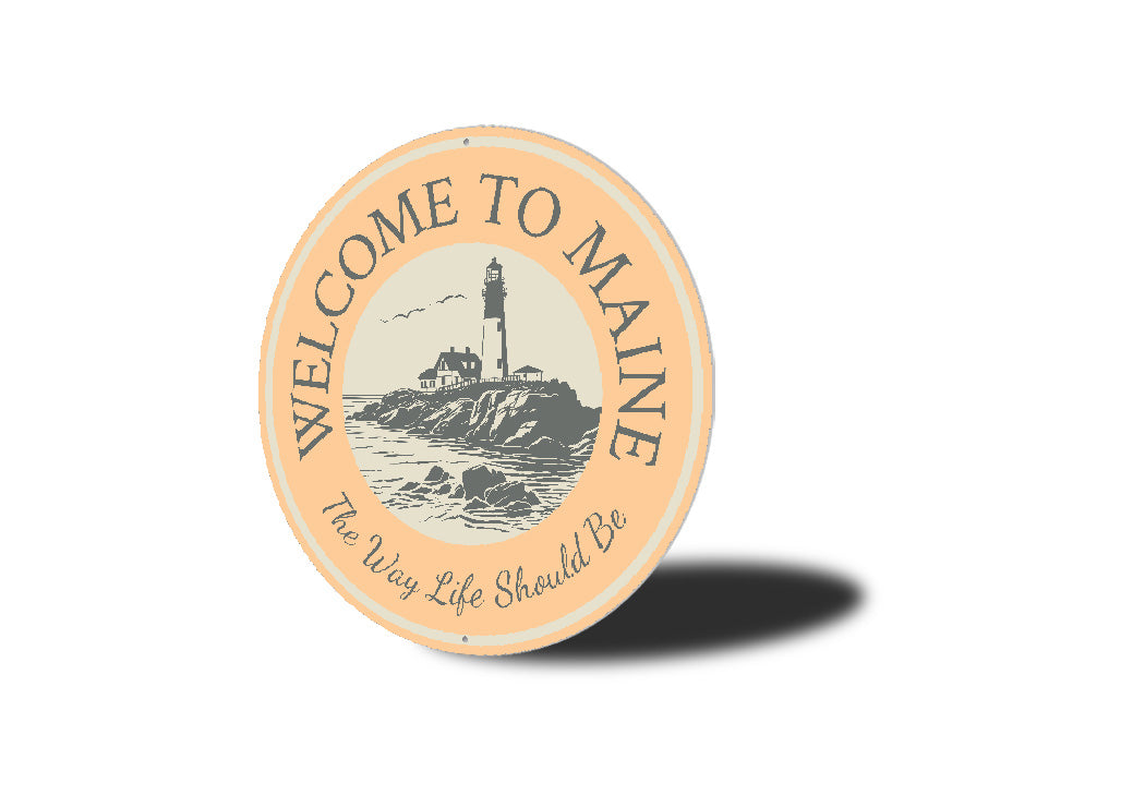 Welcome to Maine Lighthouse Round Sign