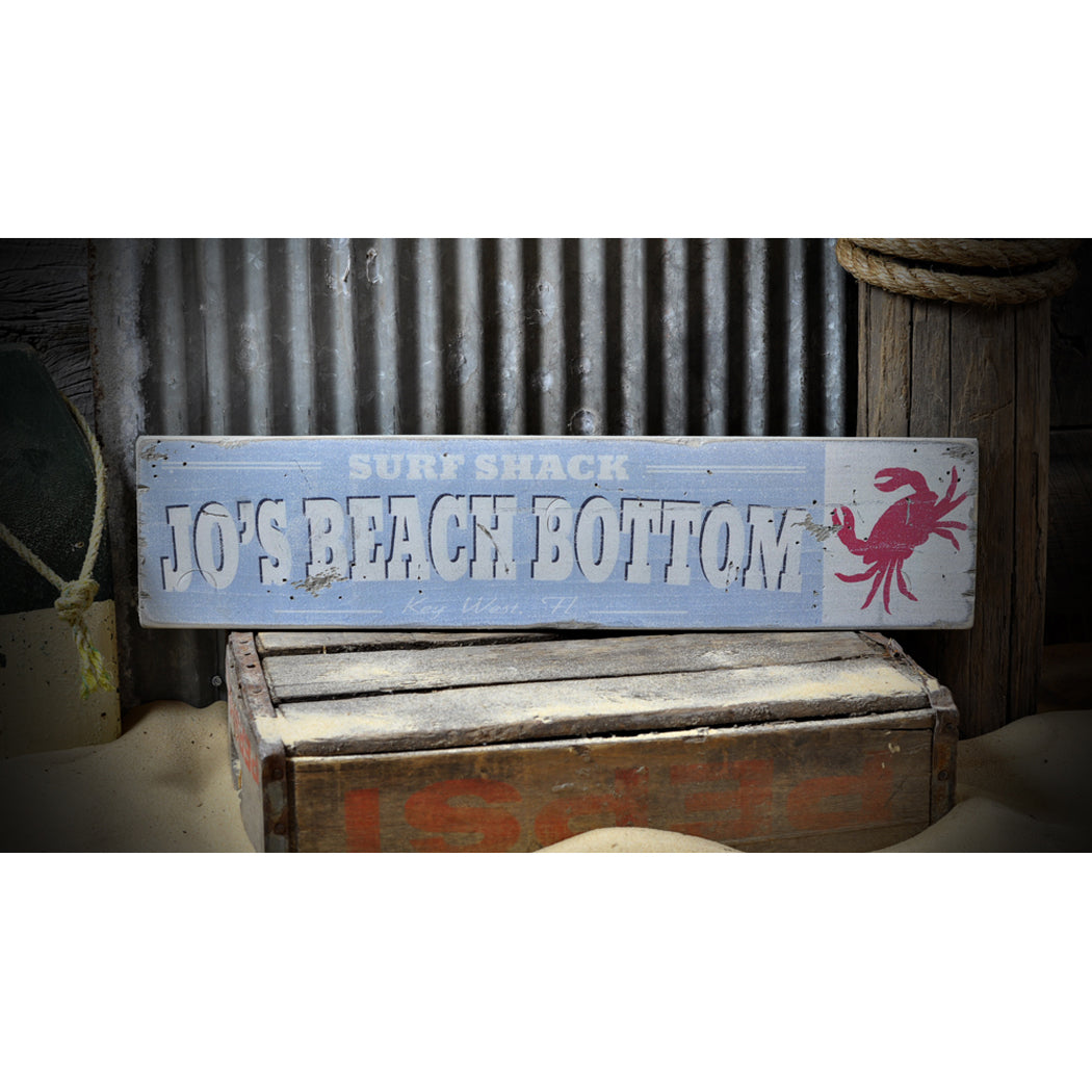 Surf Shack City & State Rustic Wood Sign