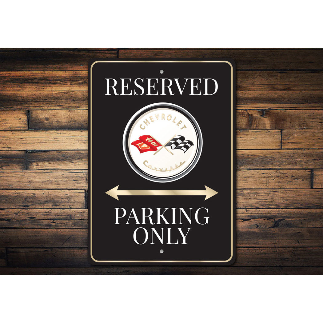 Chevrolet Corvette Logo Badge Reserved Parking Only Sign