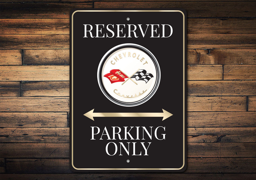 Chevrolet Corvette Logo Badge Reserved Parking Only Sign