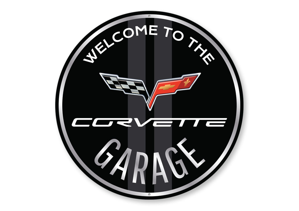 Welcome To The Corvette Garage Round Sign