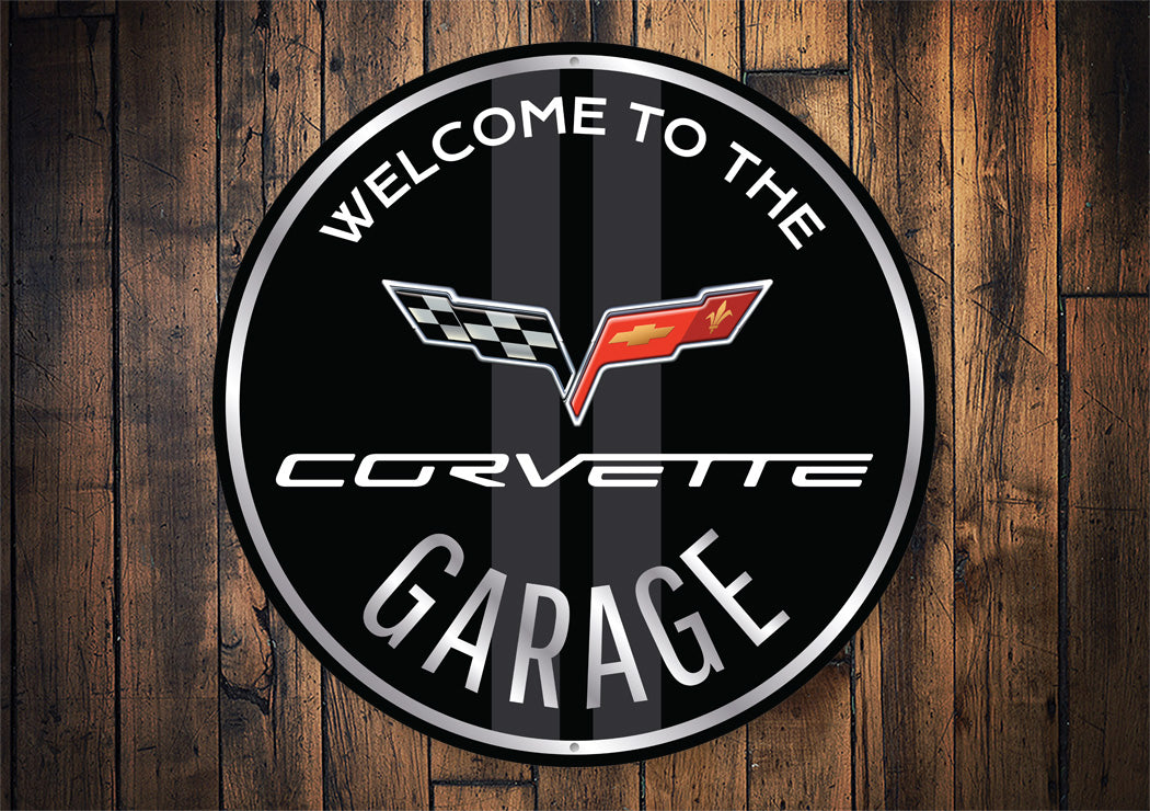 Welcome To The Corvette Garage Round Sign