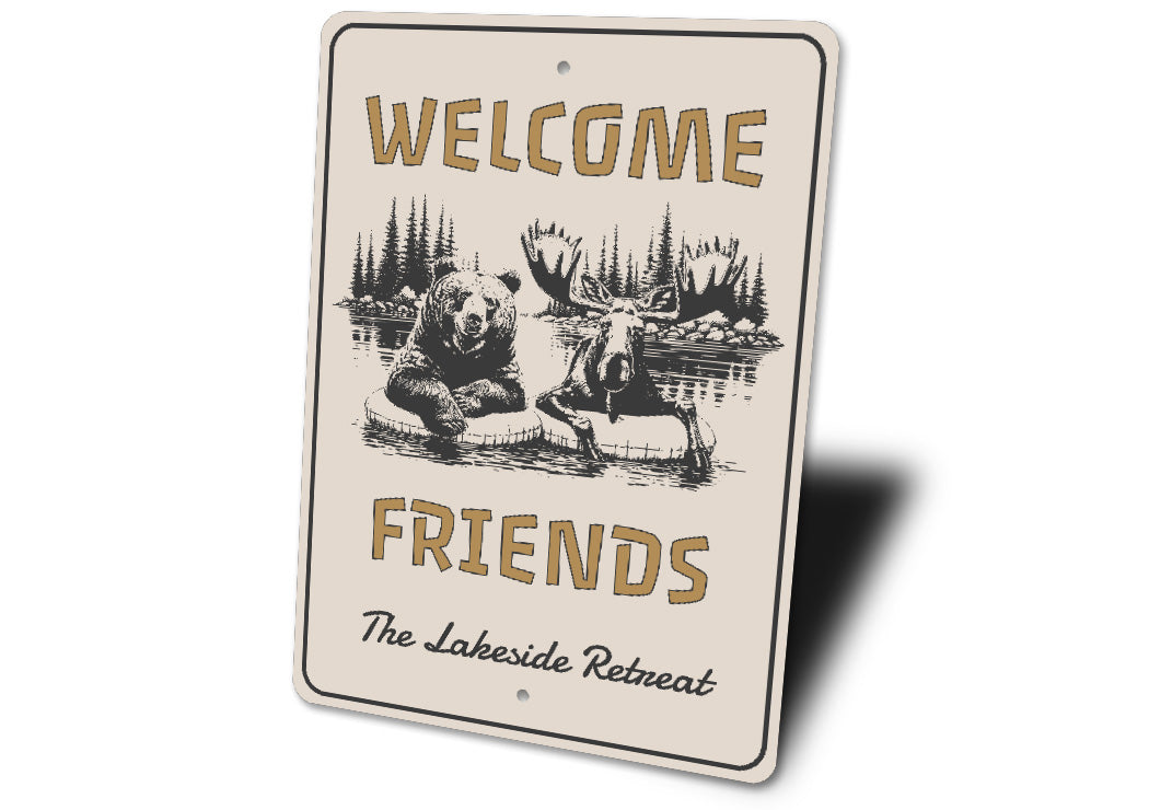 Welcome Friends Lakeside Retreat Rustic Metal Sign