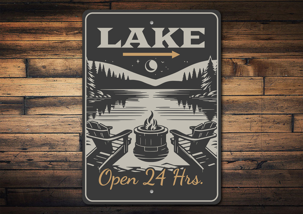 Lake Open 24 Hrs. Lake Sign