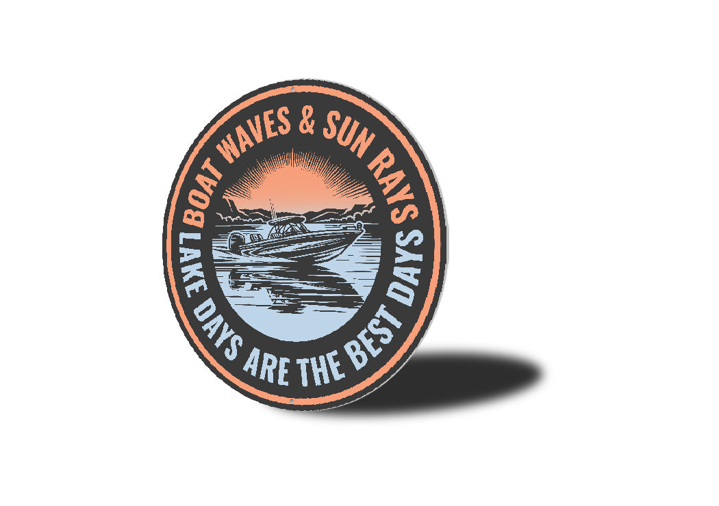 Boat Waves Sun Rays Lake Life Aluminum Sign