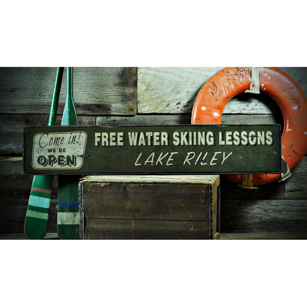 Lake House Water Skiing Rustic Wood Sign