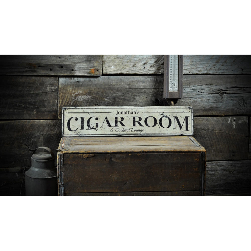 Cigar Room Cocktail Lounge Rustic Wood Sign