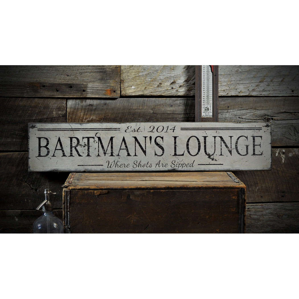 Lounge Established Date Rustic Wood Sign