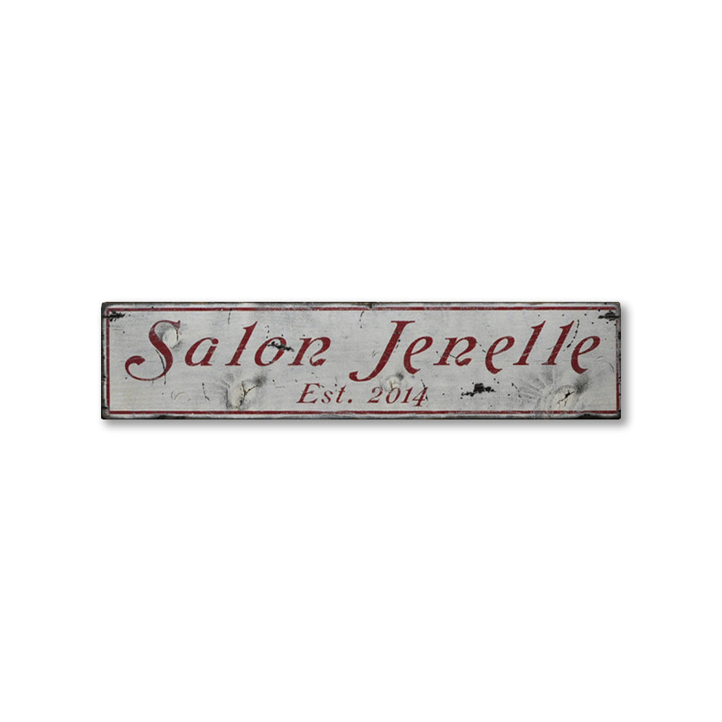 Salon w/ Established Date Rustic Wood Sign