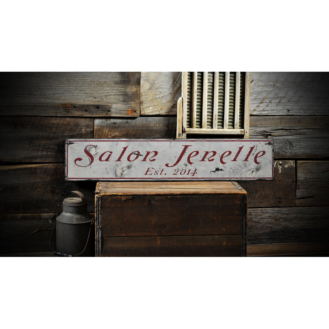 Salon w/ Established Date Rustic Wood Sign