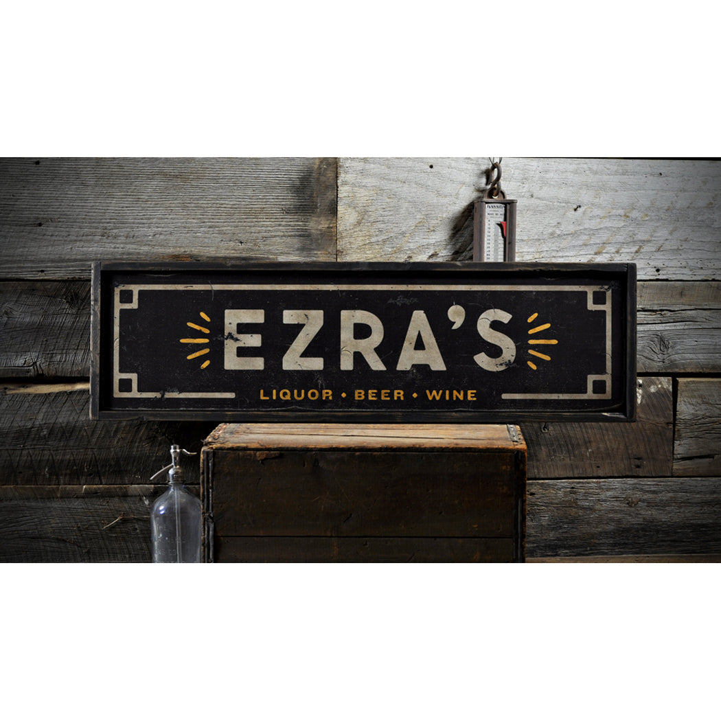 Liquor Business Name Logo Rustic Wood Sign