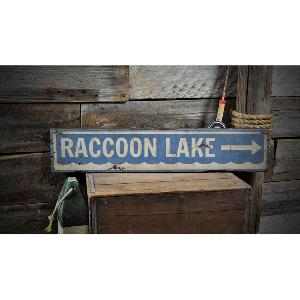 Lake Direction Rustic Wood Sign