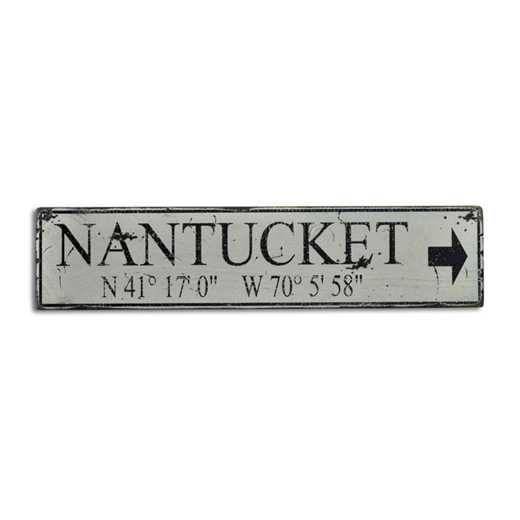 Nantucket Lat and Long Rustic Wood Sign