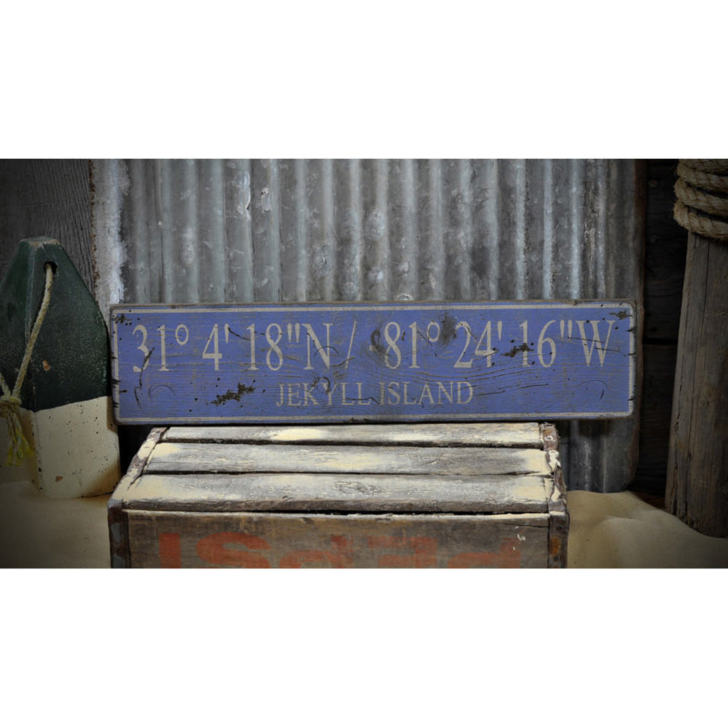 Beach Latitude Longitude Rustic Wood Sign