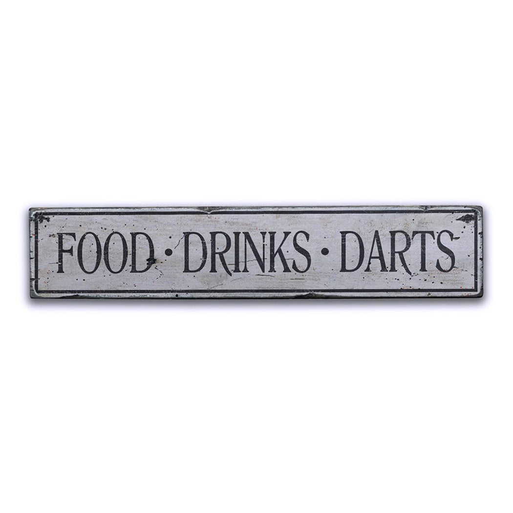 Food Drinks Darts Rustic Wood Sign