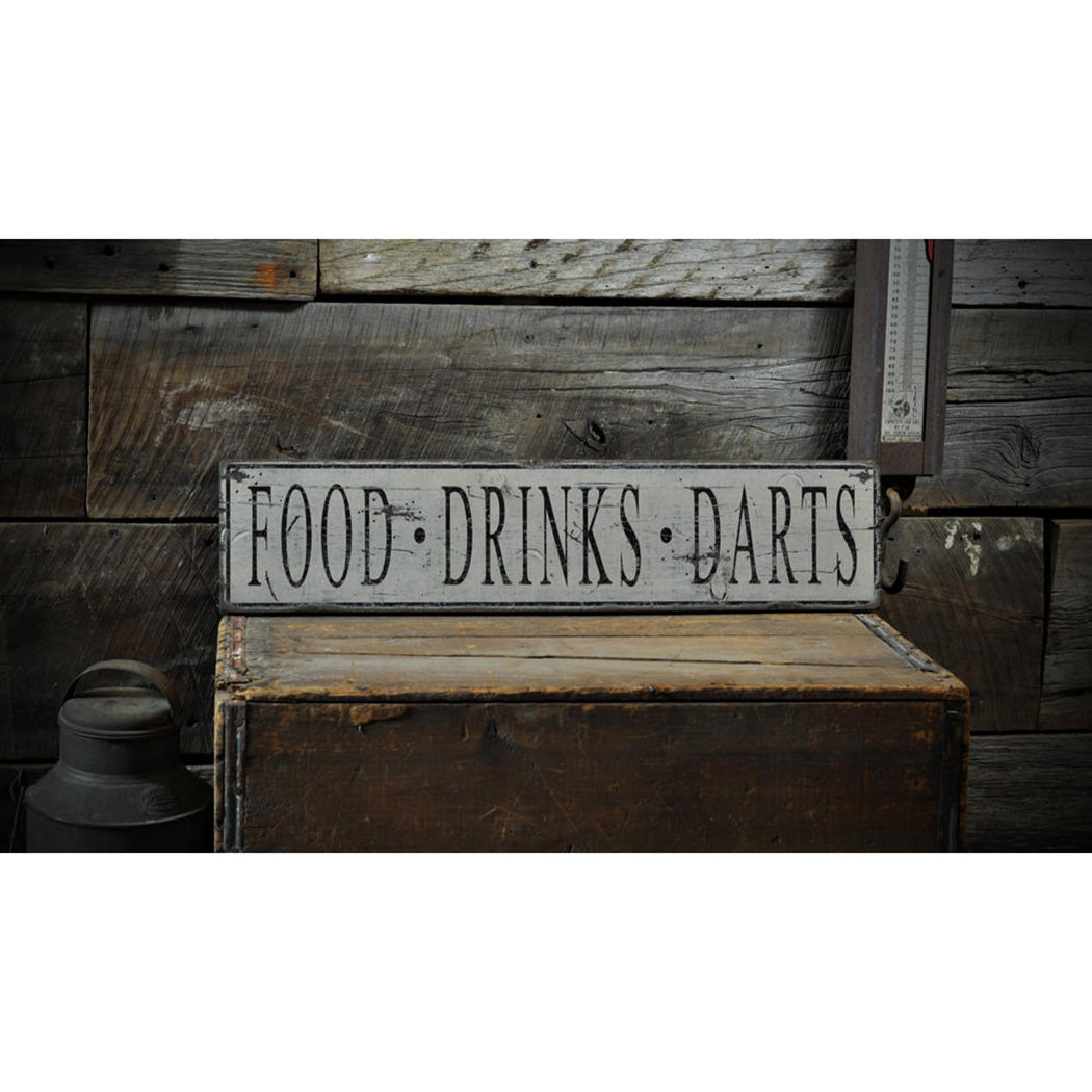 Food Drinks Darts Rustic Wood Sign