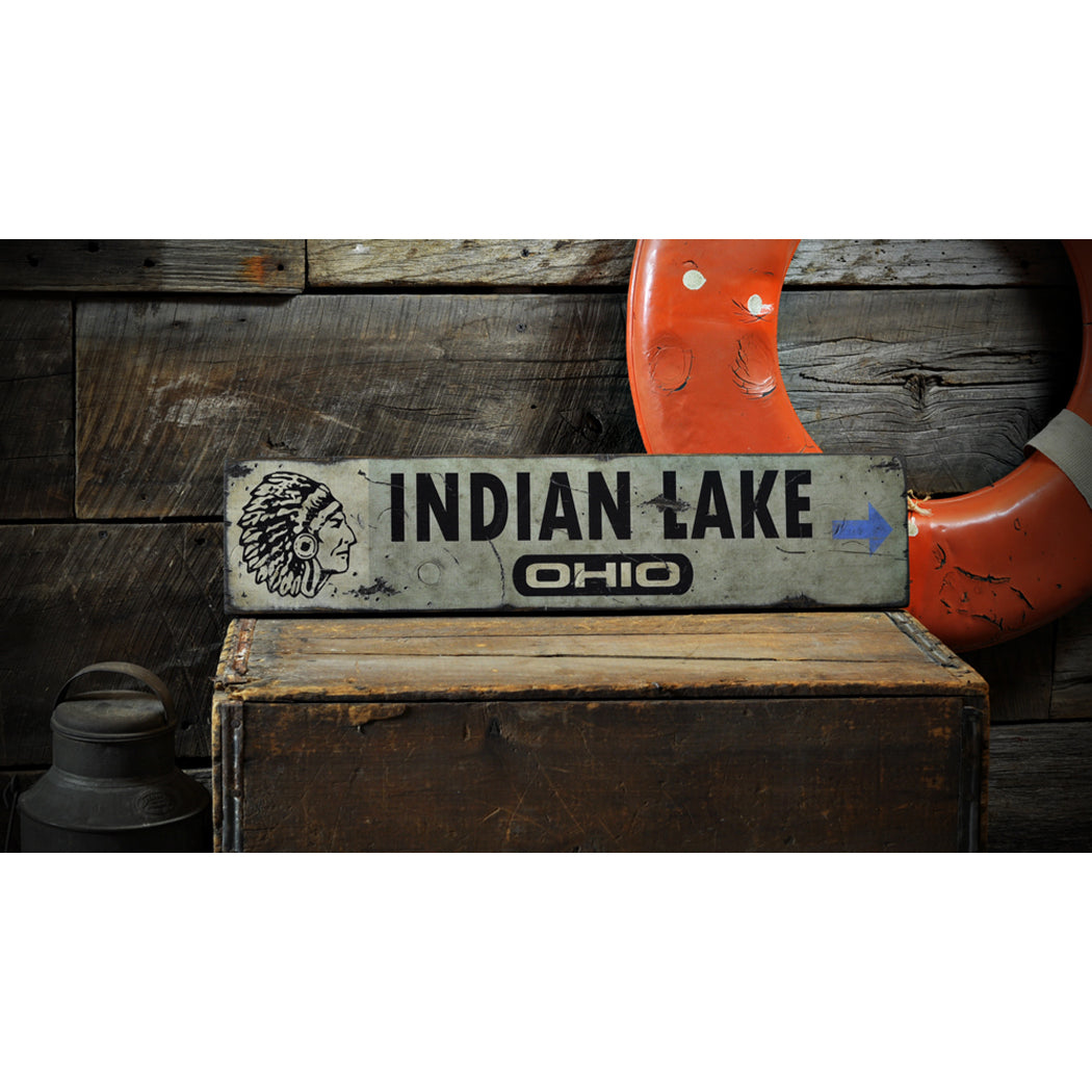 Indian Head Lake House Rustic Wood Sign