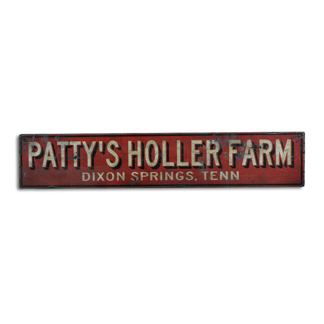 Holler Farm City State Rustic Wood Sign