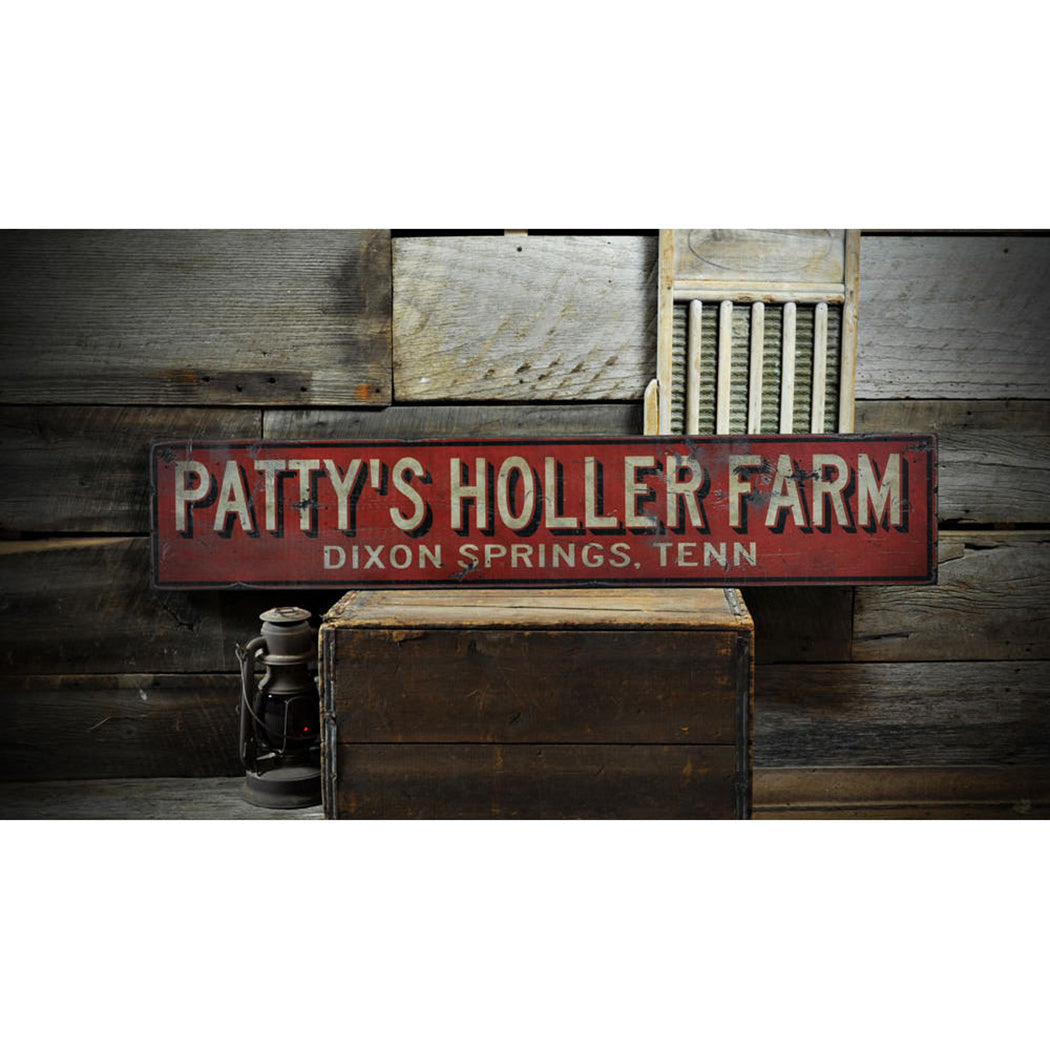 Holler Farm City State Rustic Wood Sign