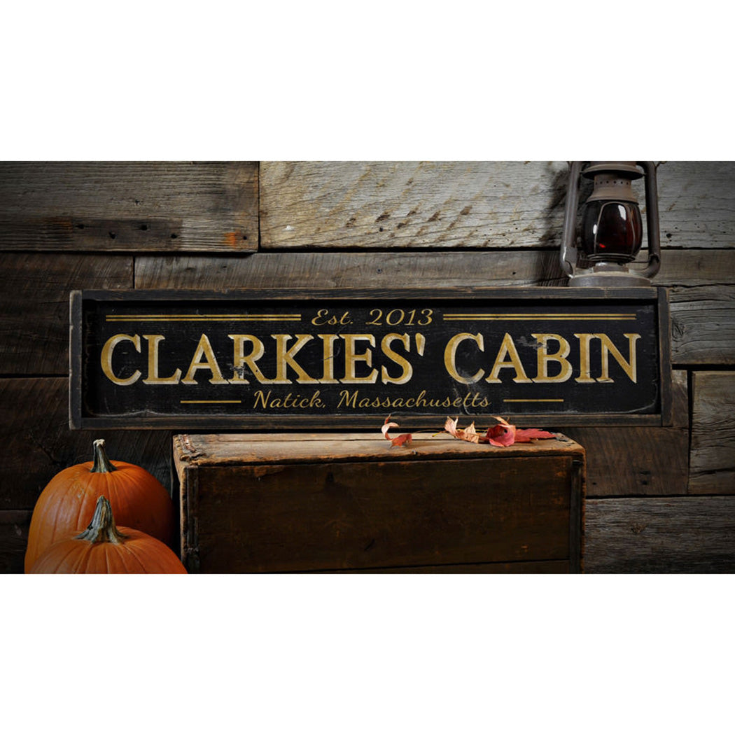 Cabin Est Date City State Rustic Wood Sign