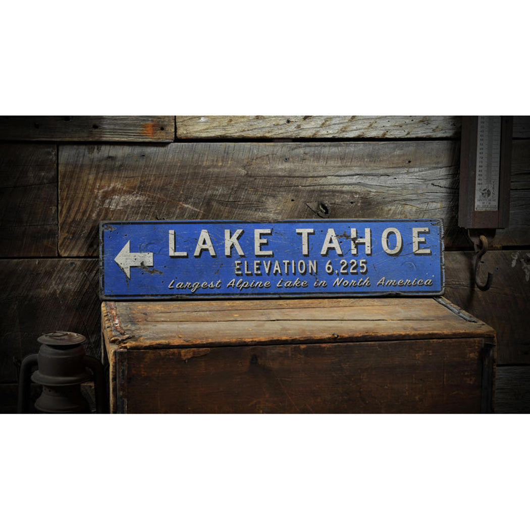 Lake Elevation Arrow Rustic Wood Sign