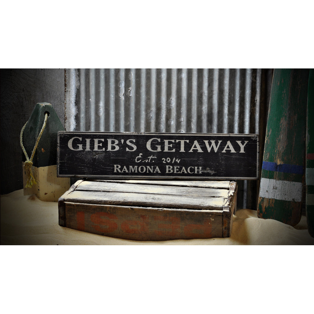 Beach Getaway Est Date Rustic Wood Sign