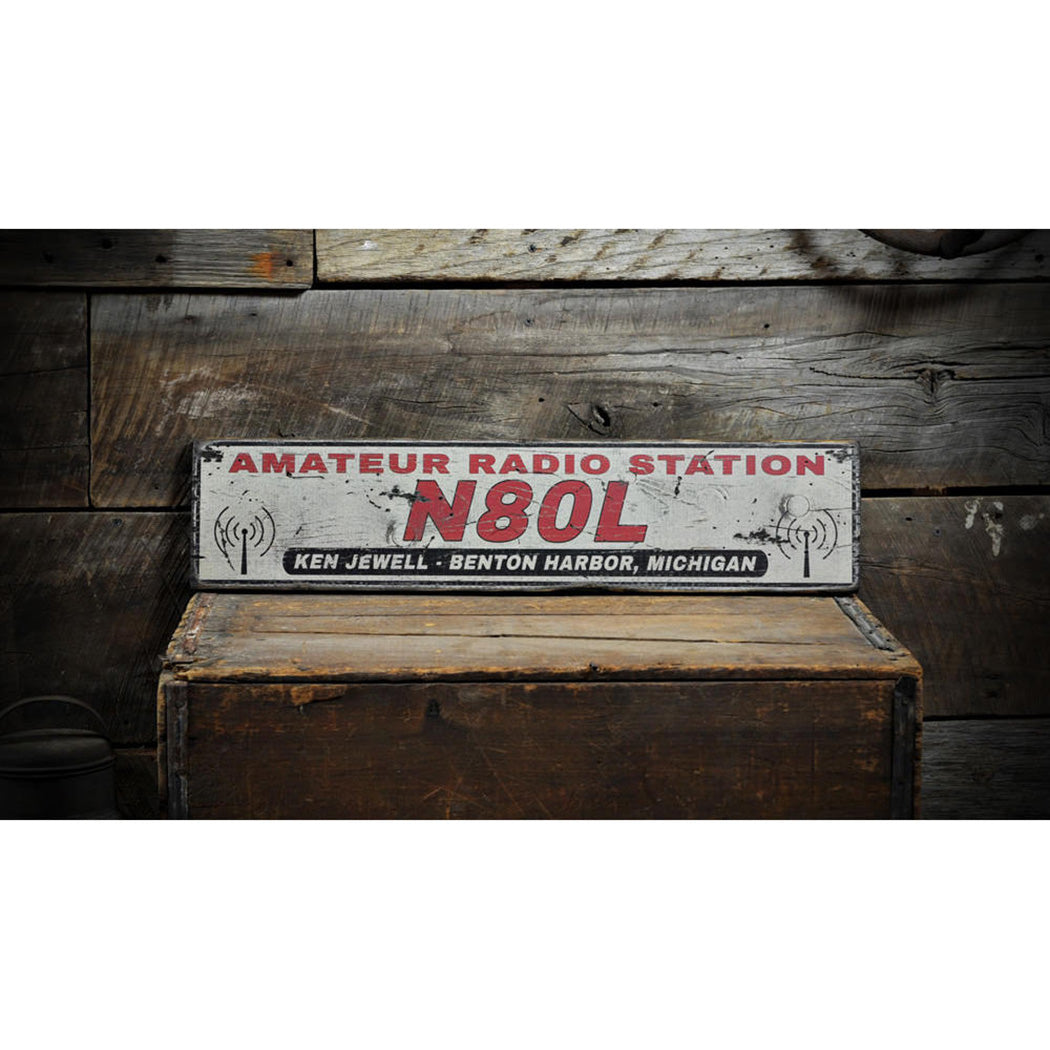 Amateur Radio Station Call Rustic Wood Sign