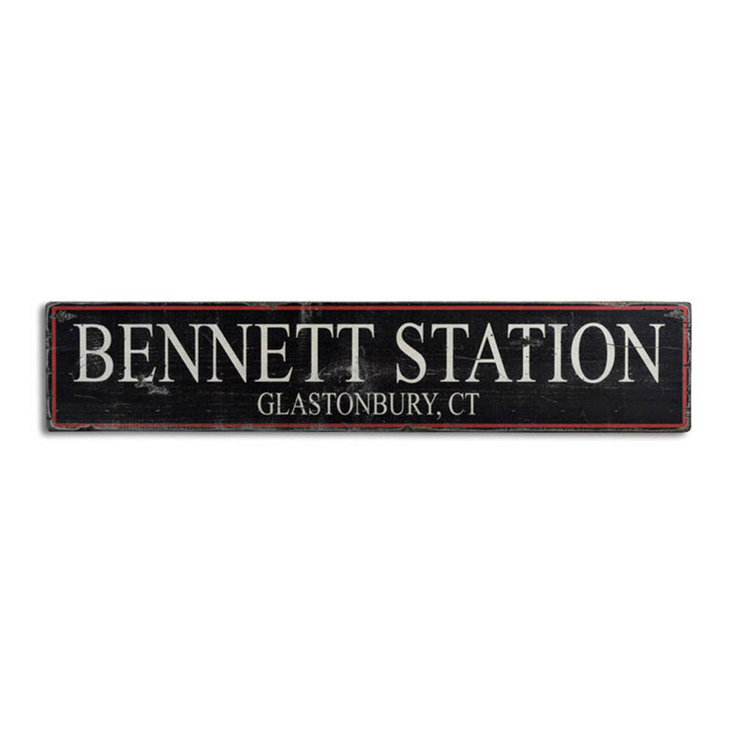 Train Station City State Rustic Wood Sign