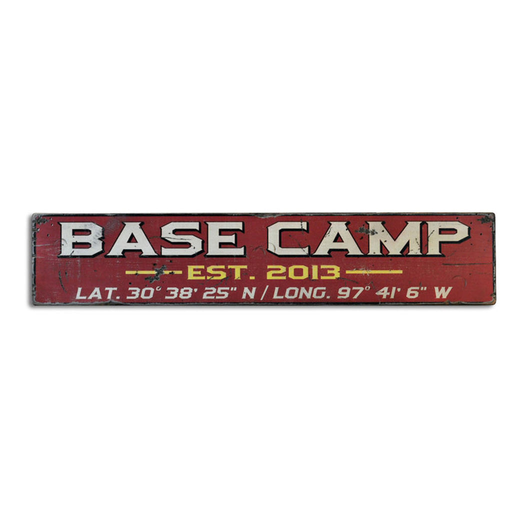 Base Camp Est Date Lat/Long Rustic Wood Sign