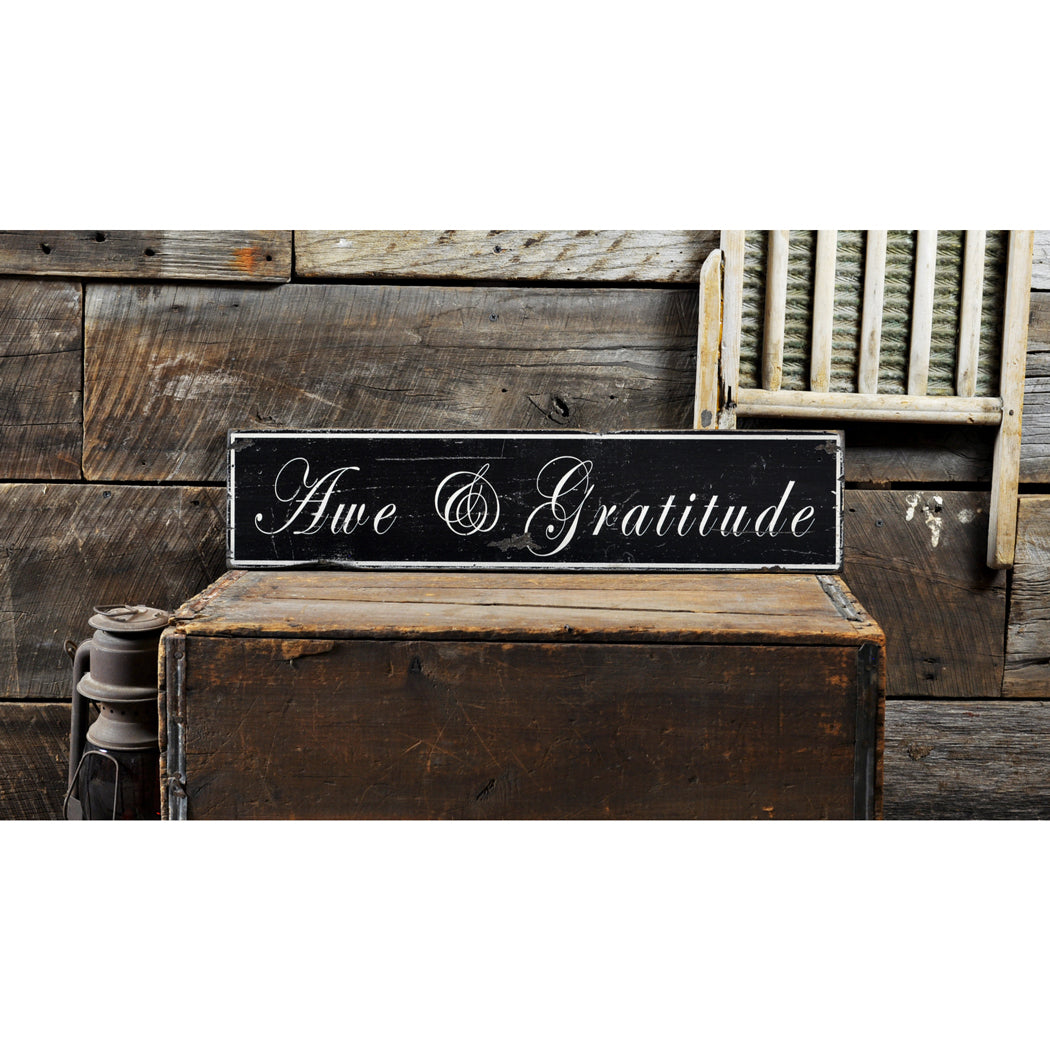 Awe & Gratitude Rustic Wood Sign