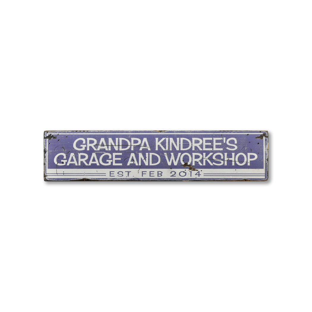 Grandpa Workshop Est Date Rustic Wood Sign