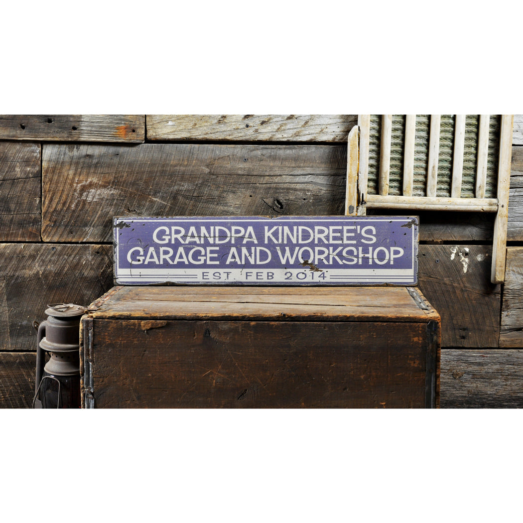 Grandpa Workshop Est Date Rustic Wood Sign