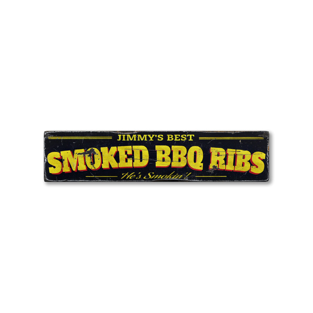 Smoked BBQ Ribs Rustic Wood Sign