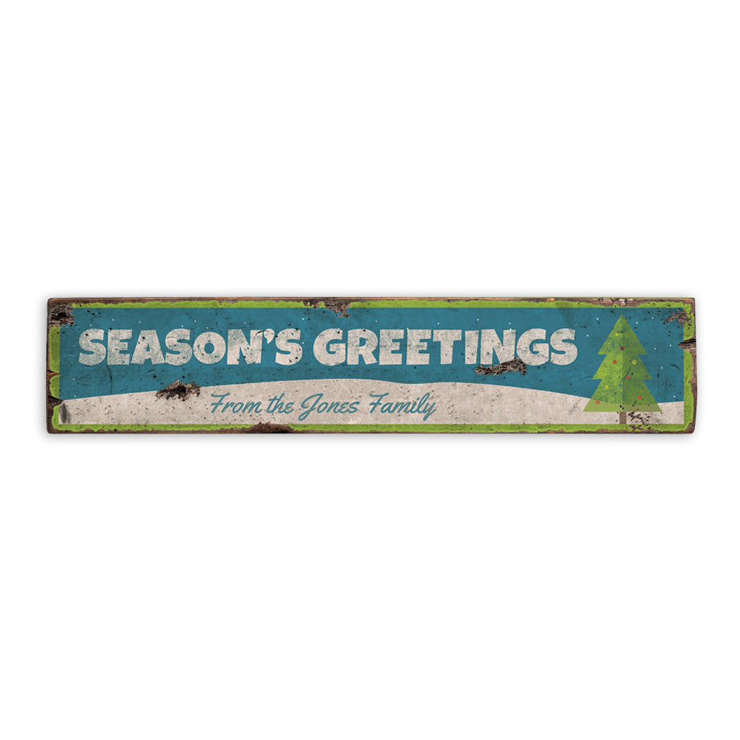 Season's Greeting Christmas Tree Rustic Wood Sign